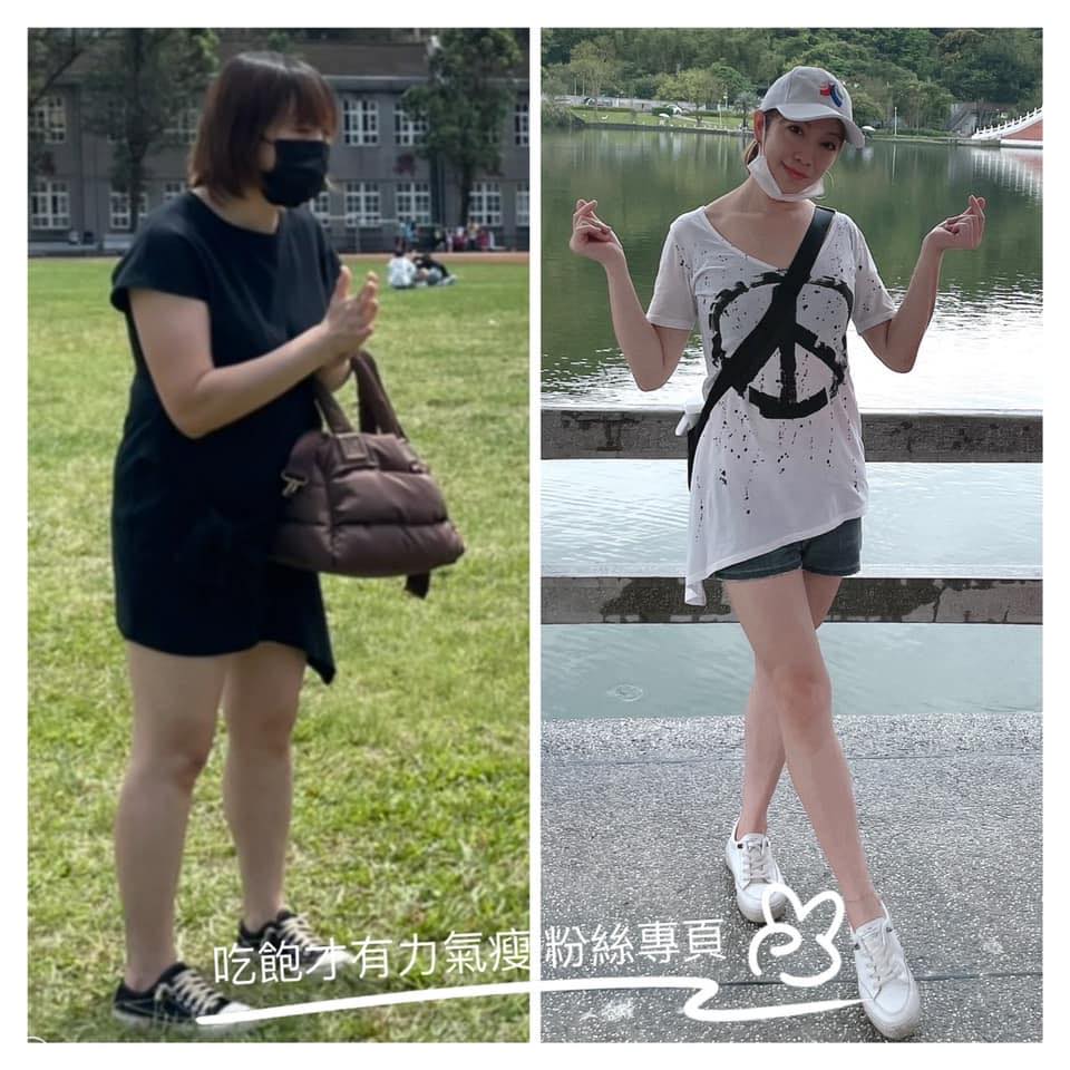 減肥成功後連穿白色衫也不顯肥。（相片來源：Facebook@吃飽才有力氣瘦）